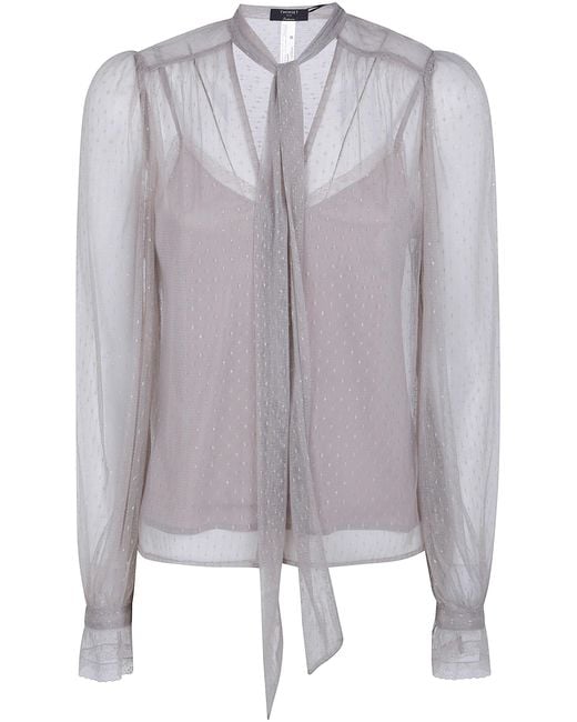 Twinset Gray Blouse Bow Neck "Bow Neck Blouse"