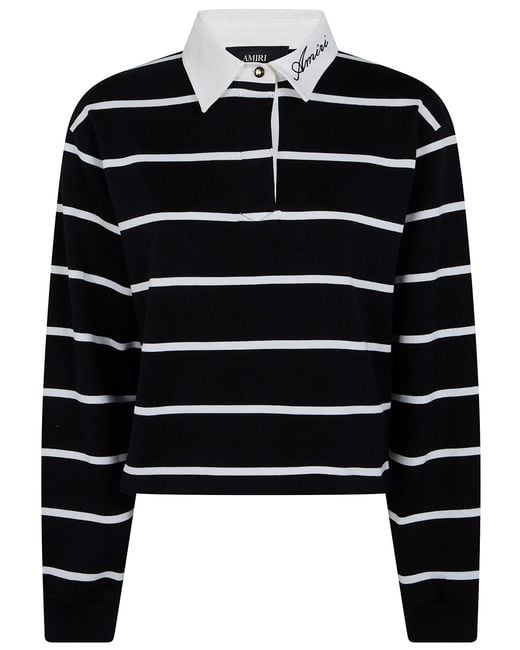 Amiri Black Polo Shirt Long Sleeves Script"