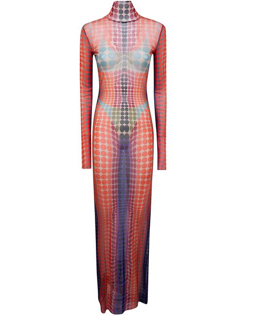 Jean Paul Gaultier Red "Re-Edition: Long Dress" High Neck With Long Sleev