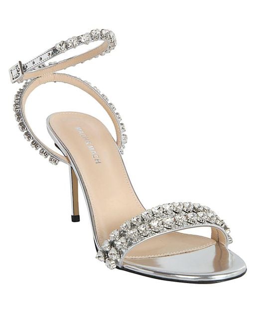 Mach & Mach White Audrey Crystal Round Toe Mirror Sandal