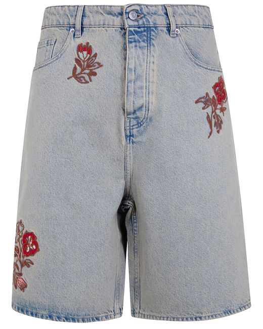 Drole de Monsieur White "Dusty Brodé Fleurs" Shorts Jeans for men