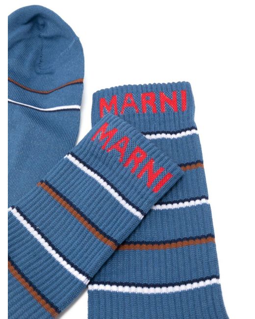 Marni Blue Embroidered-logo Cotton Socks for men