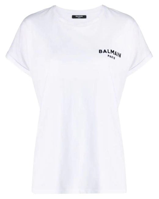 Balmain White Flock Detail T-Shirt