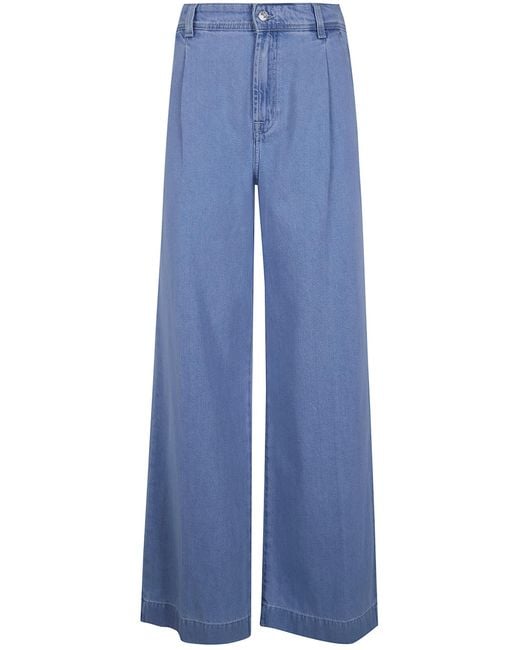 7 For All Mankind Blue "Seaplated" Pinces Wide Leg Jeans