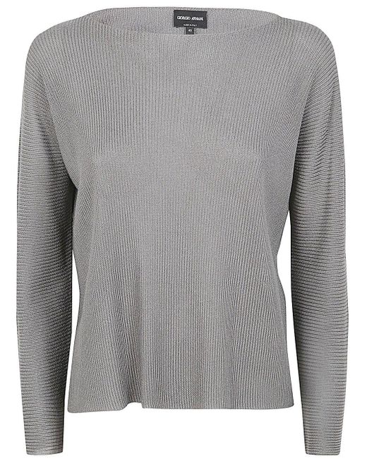 Giorgio Armani Gray Long Sleeves Boat Neck Sweater
