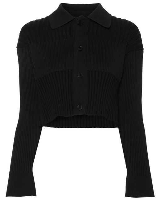 CFCL Black Fluted Cropped Shirt Cardigan