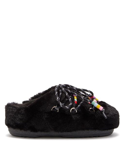 Moon Boot Black Mb Mule Faux Fur Beads