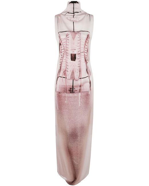 Jean Paul Gaultier Pink Draped Long Dress With Trompe L'Œil Print