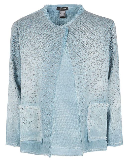Avant Toi Blue Round Neck Micro Mat Stitch Jacket With Studs And Strass