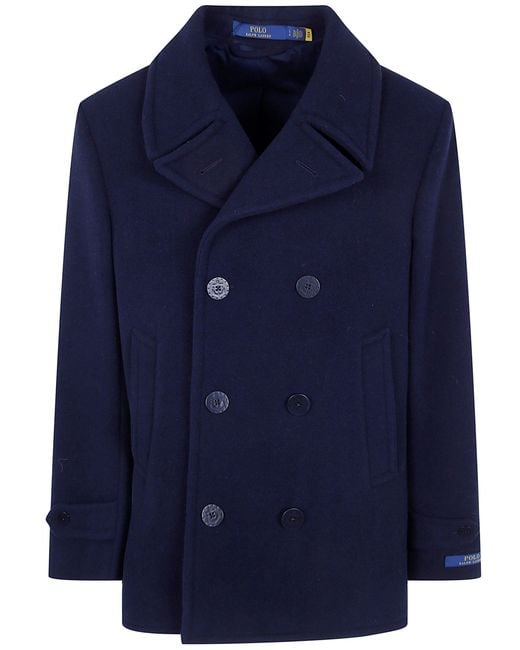 Polo Ralph Lauren Blue Coat Single Breasted "Polo Peacoat" for men