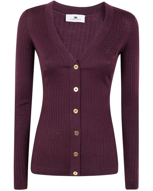 Cardigan V Neck Tricot di Elisabetta Franchi in Purple