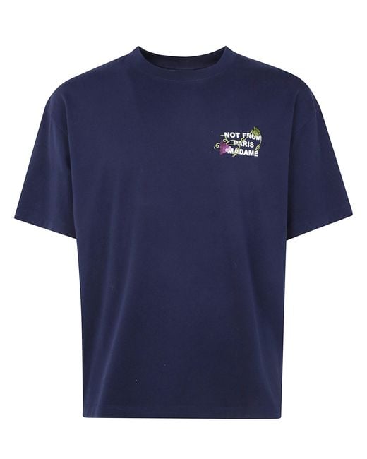 Drole de Monsieur Blue T-Shirt Embroidered Slogan "Vine" for men