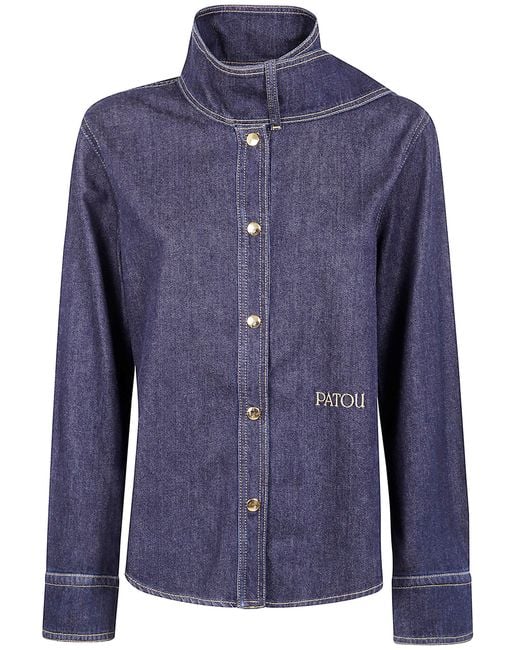 Patou Blue Ascot Collar Blouse