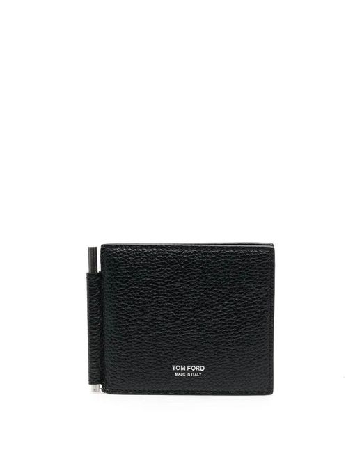 Tom Ford Black Leather T-Line Money Clip Wallet for men