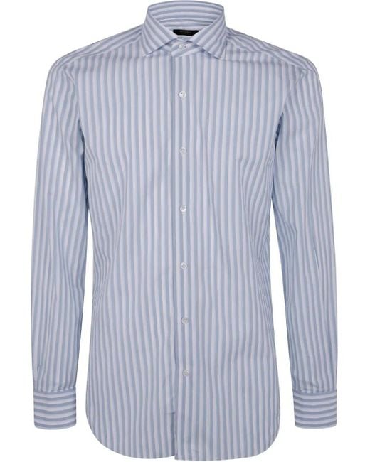 Barba Napoli Blue Classic Double Stripes Shirt for men