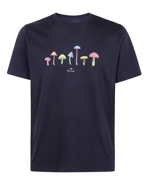 Paul Smith Blue T-Shirt Regular Fit "Mushrooms" for men