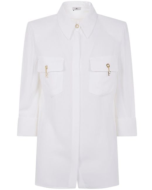 Elisabetta Franchi White Ivory Long-Sleeved Shirt With Classic Collar