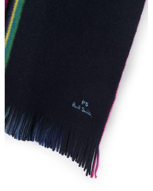 PS by Paul Smith Blue Striped-edge Scarf for men
