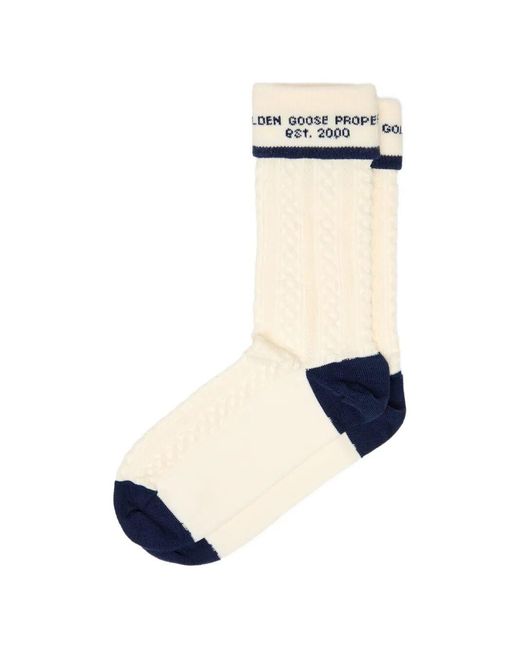 Golden Goose Deluxe Brand White Socks High Rib/Braid Jacquard Logo for men