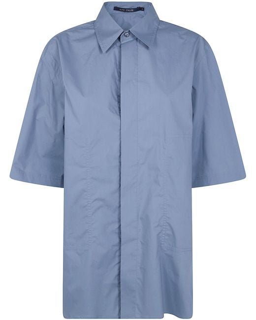 Sofie D ́hoore Blue "Bodhi" Short Sleeve Shirt With Hidden Closure