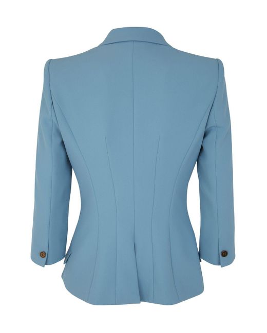Elisabetta Franchi Blue Double-breasted Blazer In Stretch Crepe