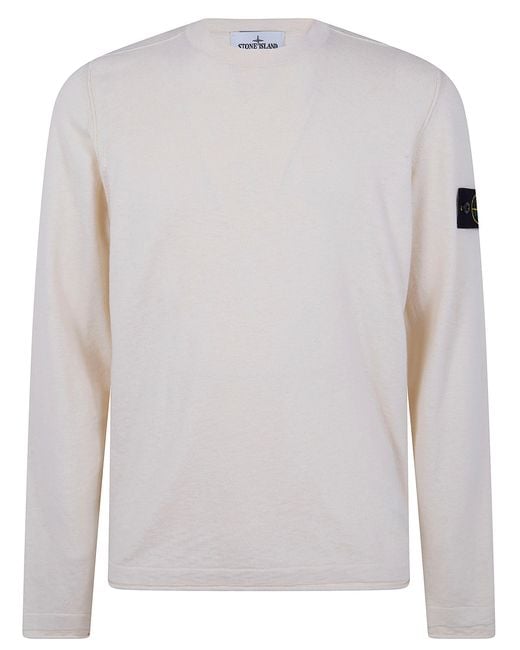 Stone Island White Crew Neck Sweater With Logo for men