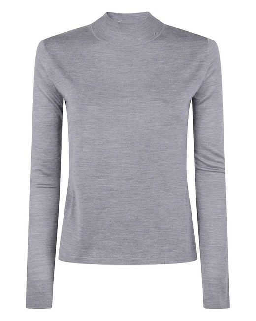 Max Mara Pure Gray Falesia Silky Turtle Neck Sweater