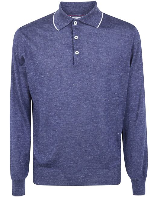 Brunello Cucinelli Blue Cashmere Silk Hemp Polo Shirt for men