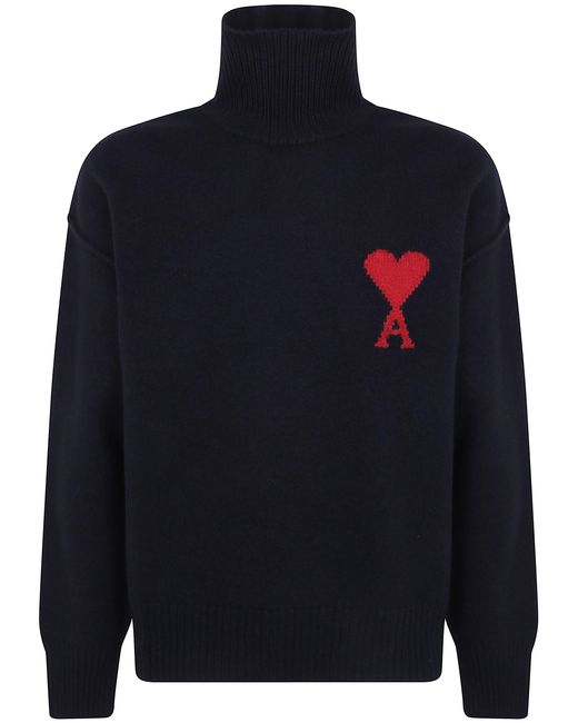 AMI Blue Sweater Funnel Neck "Quota Ami De Coeur"