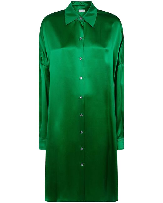 Dries Van Noten Green Dasia Long Classic Shirt Mini Dress