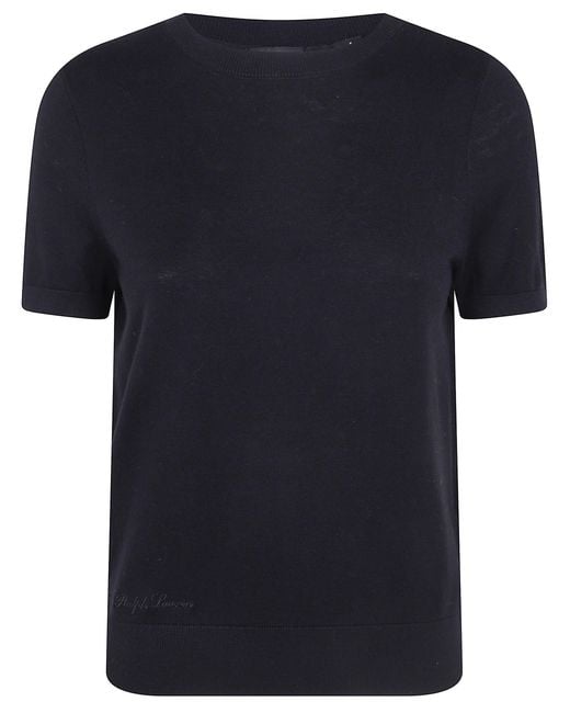 Ralph Lauren Black Short-Sleeve Embroidered-Logo Sweater