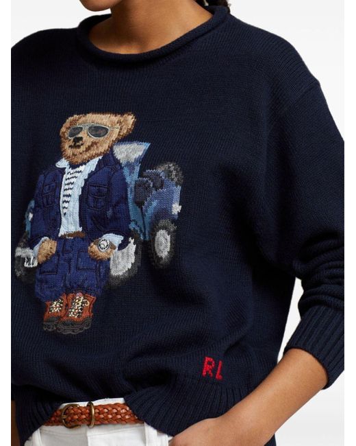 Polo Ralph Lauren Blue Crew Neck Sweater With Teddy And Car