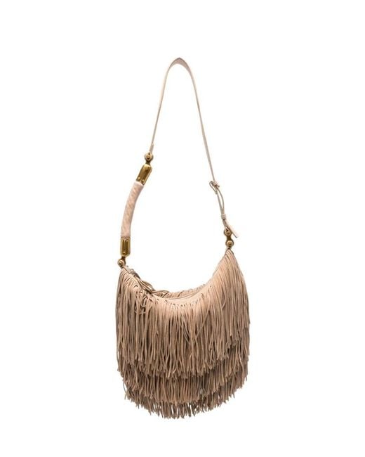 Balmain White "Ebene" Hobo Fringes Suede Leather Bag