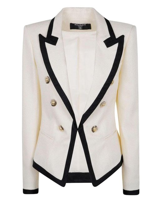 Balmain White One Button Fitted Natte Jacket