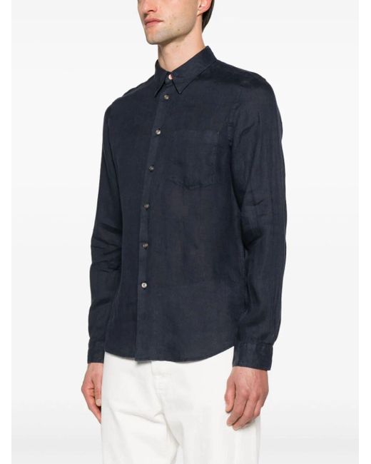 PS by Paul Smith Blue Patch-pocket Linen Shirt for men