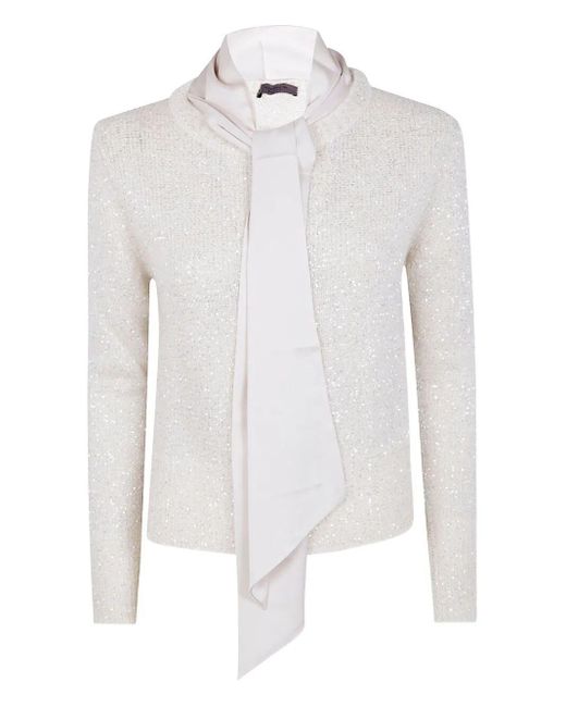 D.exterior White D. Exterior Long Sleeves Soft Ribbon Sequins Sweater