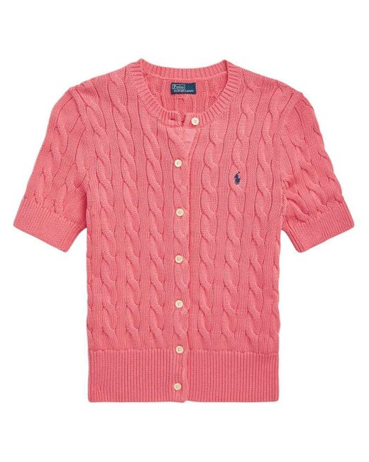 Polo Ralph Lauren Pink Cable-knit Short-sleeve Cardigan