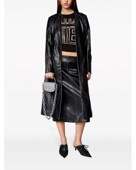 DIESEL Black Leather Effect Midi Skirt