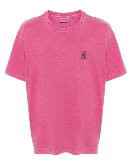 Carhartt Pink Nelson Logo-Patch Cotton T-Shirt for men