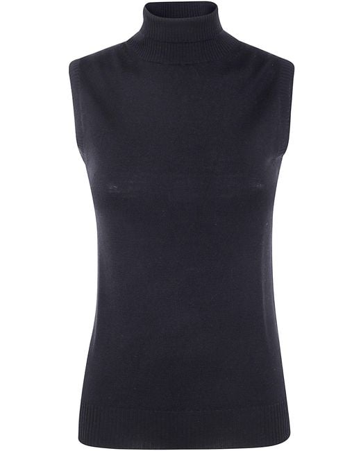 Max Mara Black Turtle Neck Sleeves Less Woven "Vertigo" Top