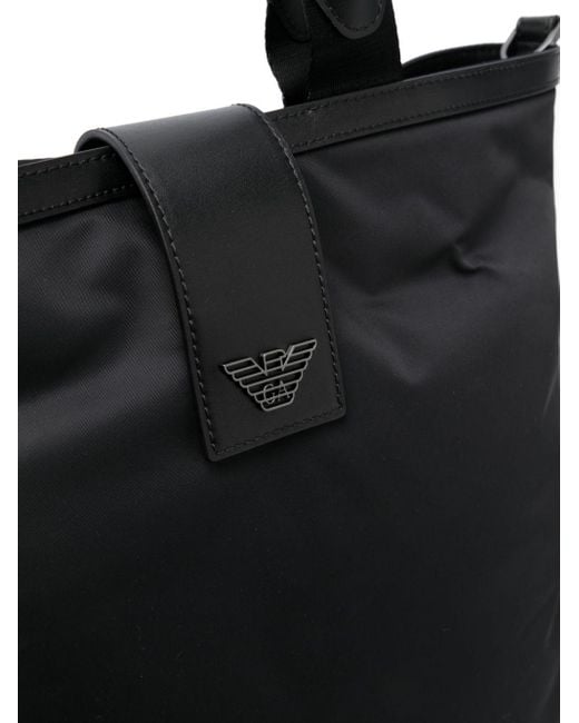 Emporio Armani Black Logo-plaque Faux-leather Trim Tote Bag for men