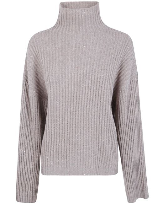 Brunello Cucinelli Gray Sweater Turtleneck "Mbm753504 C506 Hazelnut"