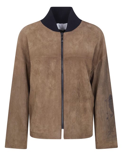 Ibrigu Brown Printed Suede Bomber