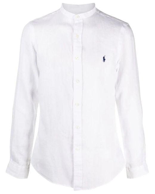 Polo Ralph Lauren White Polo Pony Collarless Shirt for men