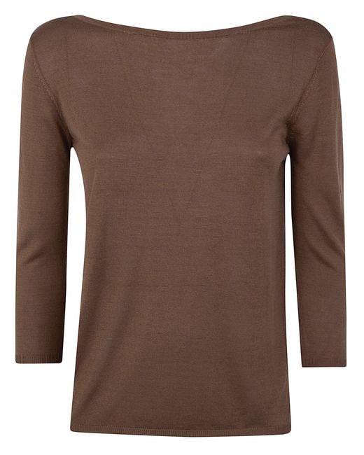 Rossopuro Brown Long Sleeve Top With A U-Back