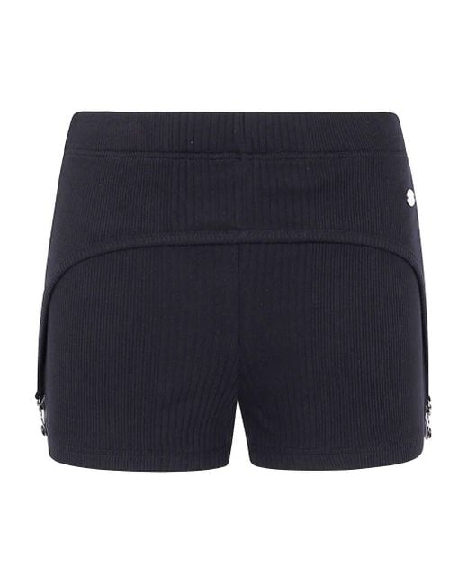 Jean Paul Gaultier Blue Cotton Ribbed Mini Short With Lingerie Garter