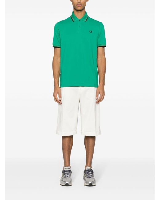 Fred Perry Green Logo-embroidered Cotton Polo Shirt for men