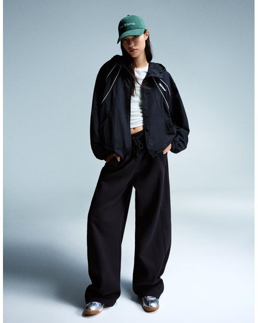 Bershka Blue Hooded Lightweight Jacket