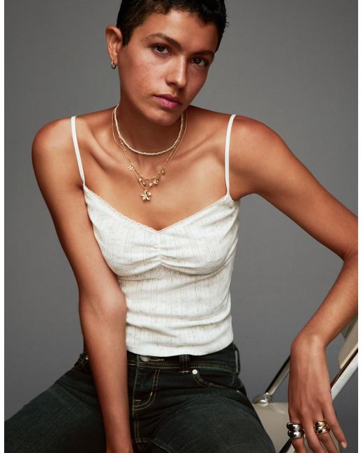 Bershka Gray Printed Pointelle Top With Straps