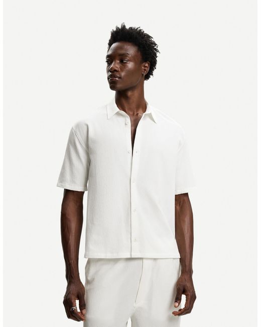 Bershka White Pleated Short Sleeve Shirt for men